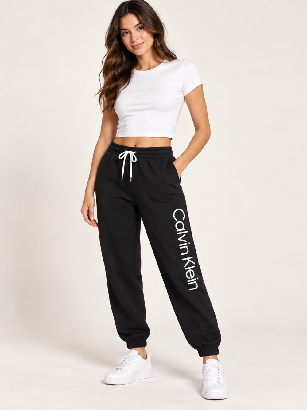 Calvin Klein Black Logo Sweat Joggers with White Drawstring XL